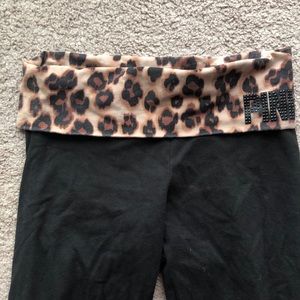 PINK yoga pants with leopard  band top